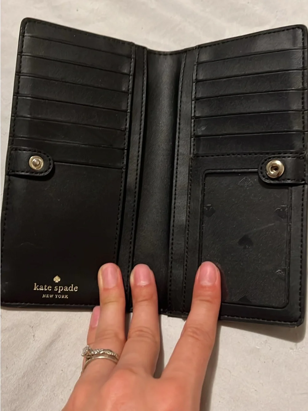 kate spade Black Saffiano Zip Around Wallet